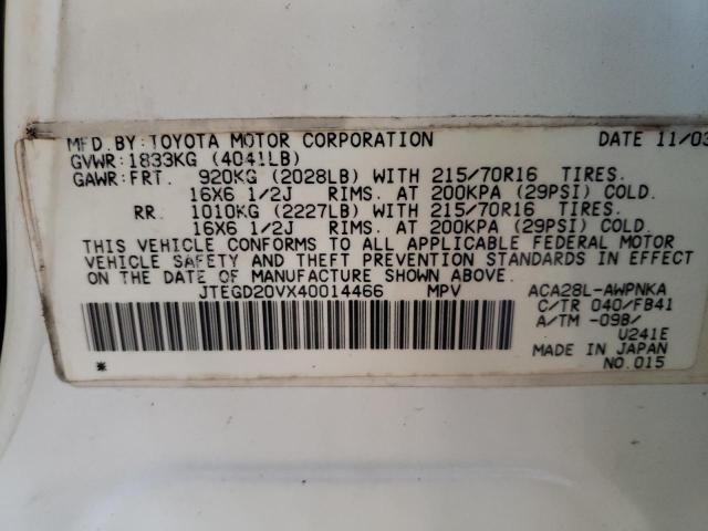 Photo 10 from auction – 2004 TOYOTA RAV4 with VIN JTEGD20VX40014466