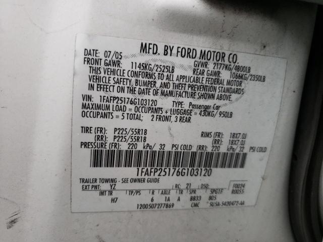 Photo 10 from auction – 2006 FORD FIVE HUNDR with VIN 1FAFP25176G103120