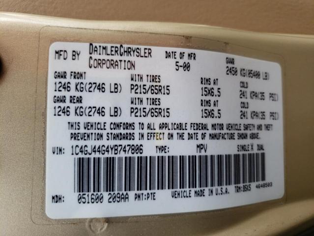 Photo 10 from auction – 2000 CHRYSLER GRAND VOYA with VIN 1C4GJ44G4YB747806