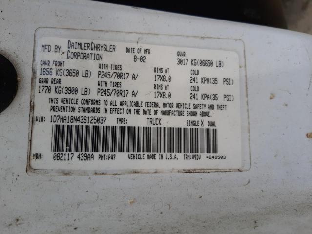 Photo 10 from auction – 2003 DODGE RAM 1500 S with VIN 1D7HA18N43S125037