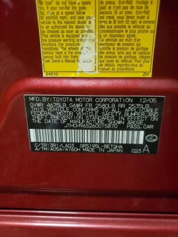 Photo 10 from auction – 2006 LEXUS GS 300 with VIN JTHCH96S260015870
