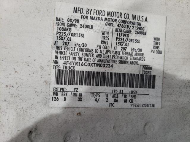 Photo 10 from auction – 1999 MAZDA B2500 CAB with VIN 4F4YR16C0XTM03234