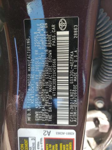 Photo 10 from auction – 2012 TOYOTA AVALON BAS with VIN 4T1BK3DB7CU459566