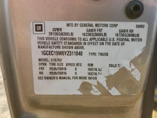 Photo 10 from auction – 2000 CHEVROLET SILVERADO with VIN 1GCEC19W6YZ311840