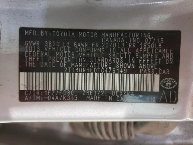Photo 10 from auction – 2015 TOYOTA COROLLA L with VIN 2T1BURHE0FC476149