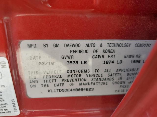 Photo 10 from auction – 2010 CHEVROLET AVEO LS with VIN KL1TD5DE4AB094823
