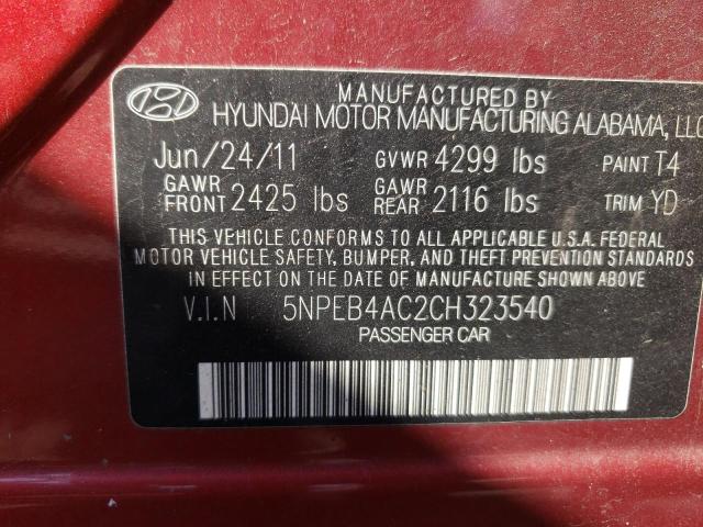 صورة رقم 10 من المزاد - 2012 HYUNDAI SONATA GLS مع VIN 5NPEB4AC2CH323540