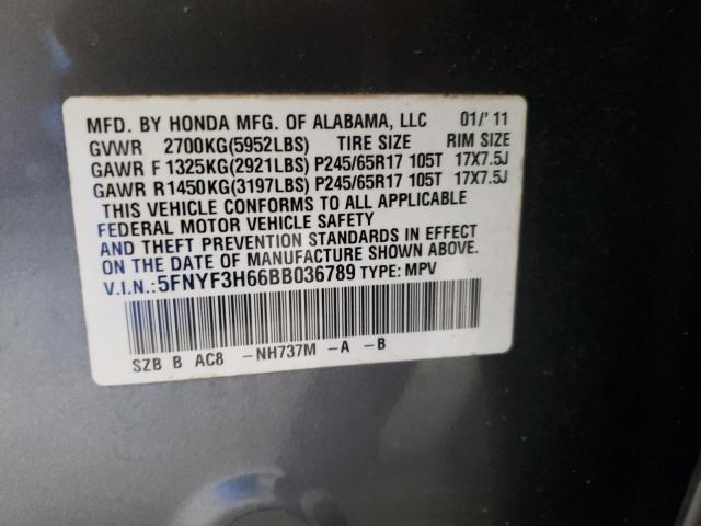 Foto 10 de la subasta – 2011 HONDA PILOT EXL con VIN 5FNYF3H66BB036789