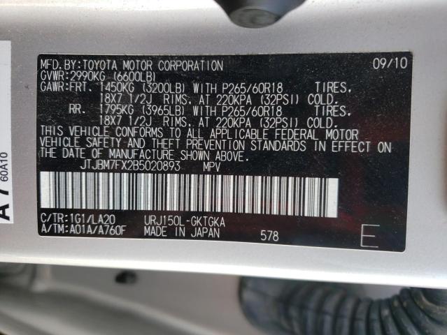 Photo 10 from auction – 2011 LEXUS GX 460 with VIN JTJBM7FX2B5020893