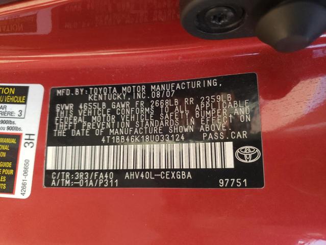 Photo 10 from auction – 2008 TOYOTA CAMRY HYBR with VIN 4T1BB46K18U033124