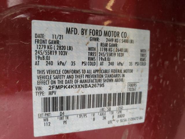 Photo 10 from auction – 2022 FORD EDGE TITAN with VIN 2FMPK4K9XNBA26795