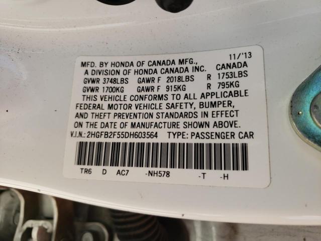 Photo 10 from auction – 2013 HONDA CIVIC LX with VIN 2HGFB2F55DH603564