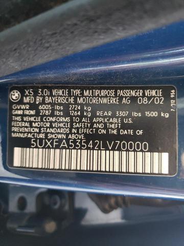 Photo 10 from auction – 2002 BMW X5 3.0I with VIN 5UXFA53542LV70000