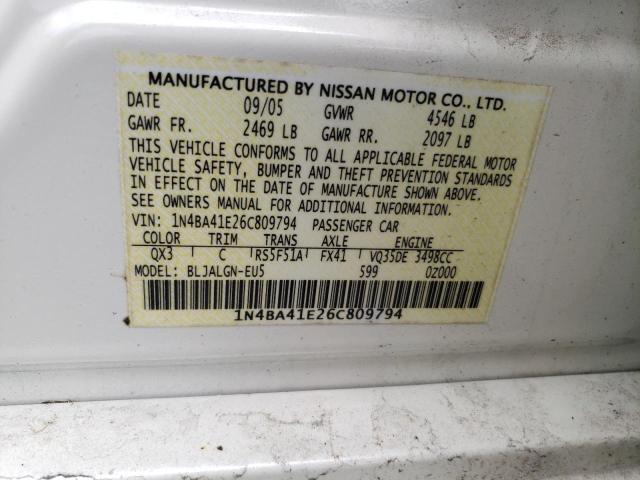 Photo 10 from auction – 2006 NISSAN MAXIMA SE with VIN 1N4BA41E26C809794