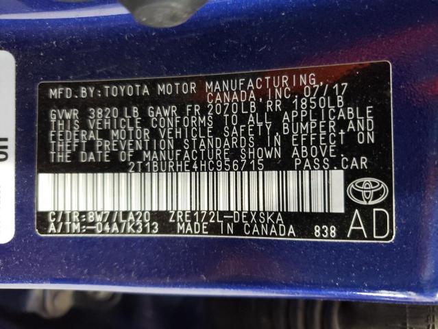 Photo 10 from auction – 2017 TOYOTA COROLLA L with VIN 2T1BURHE4HC956715