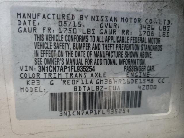 Photo 10 from auction – 2015 NISSAN VERSA S with VIN 3N1CN7AP1FL935254