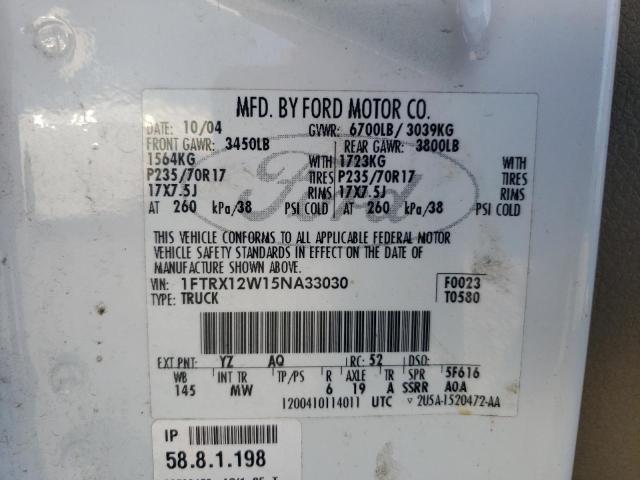 Photo 10 from auction – 2005 FORD F150 with VIN 1FTRX12W15NA33030