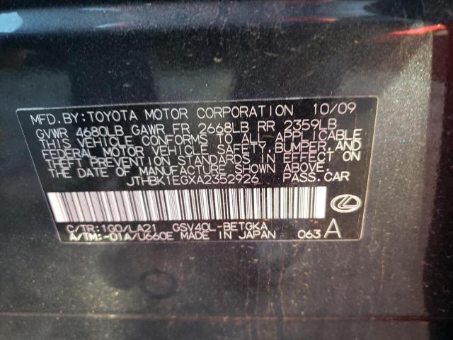 Photo 10 from auction – 2010 LEXUS ES 350 with VIN JTHBK1EGXA2352926