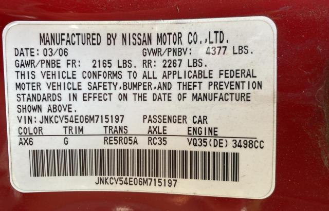 Photo 10 from auction – 2006 INFINITI G35 with VIN JNKCV54E06M715197