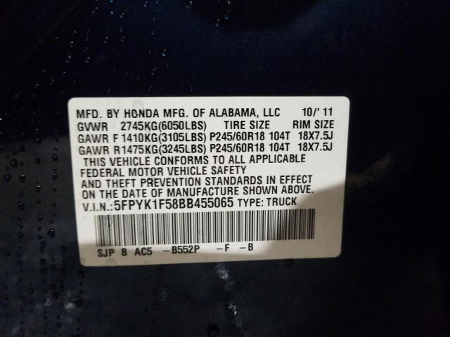 Photo 10 from auction – 2011 HONDA RIDGELINE with VIN 5FPYK1F58BB455065