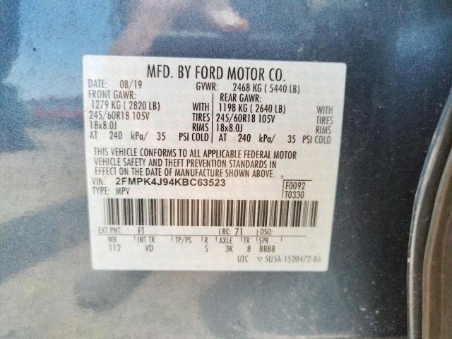 Photo 10 from auction – 2019 FORD EDGE SEL with VIN 2FMPK4J94KBC63523