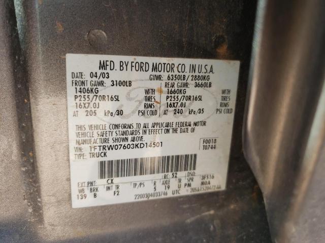 Photo 10 from auction – 2003 FORD F150 SUPER with VIN 1FTRW07603KD14501