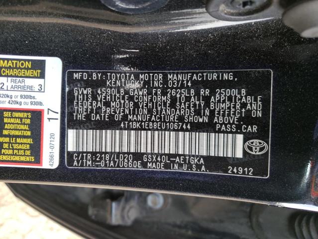 Photo 10 from auction – 2014 TOYOTA AVALON BAS with VIN 4T1BK1EB8EU106744