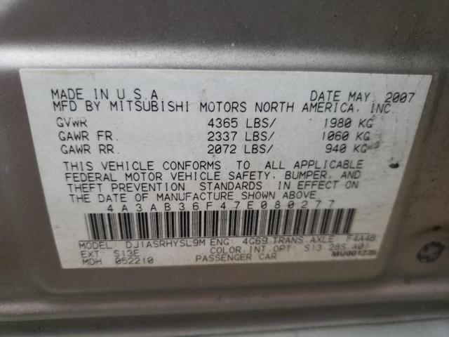 Photo 10 from auction – 2007 MITSUBISHI GALANT ES with VIN 4A3AB36F47E080277
