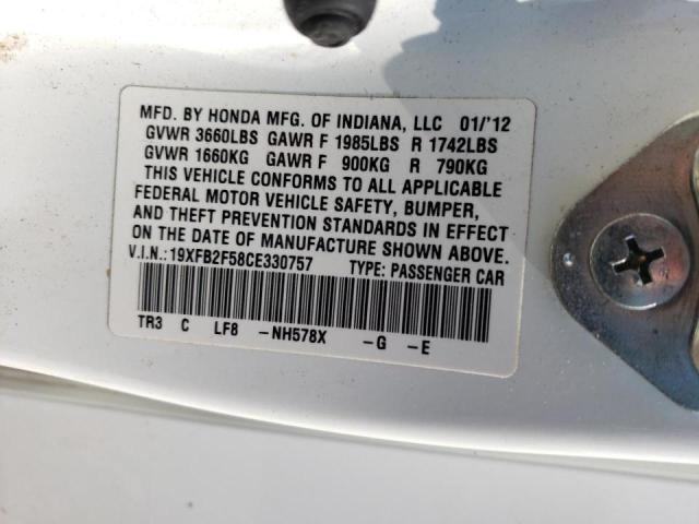 Photo 10 from auction – 2012 HONDA CIVIC LX with VIN 19XFB2F58CE330757
