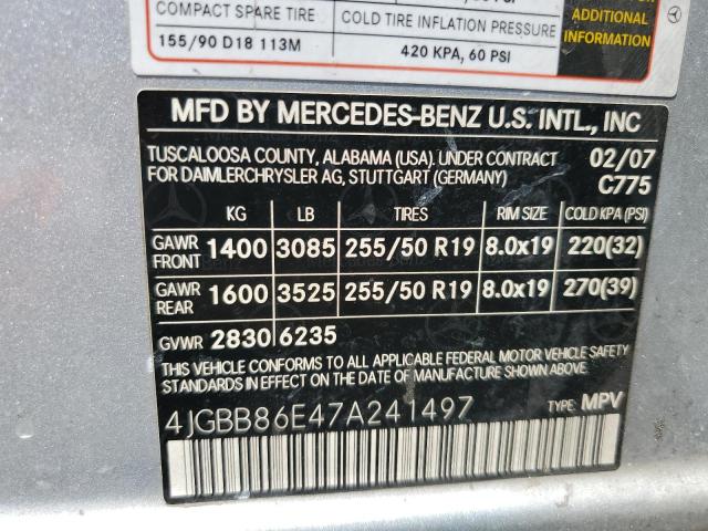 Photo 10 from auction – 2007 MERCEDES-BENZ ML 350 with VIN 4JGBB86E47A241497