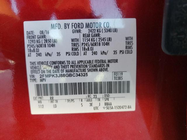 Photo 10 from auction – 2016 FORD EDGE SEL with VIN 2FMPK3J88GBC34325