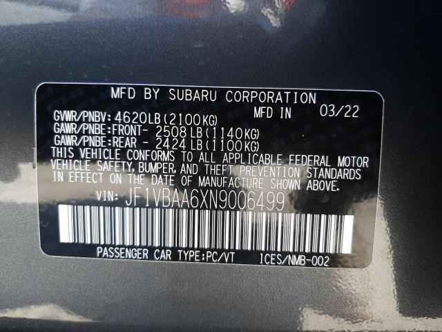 Photo 10 from auction – 2022 SUBARU WRX with VIN JF1VBAA6XN9006499