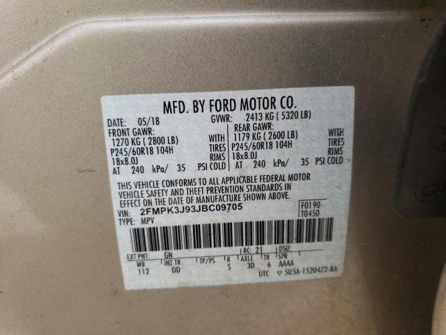 Photo 10 from auction – 2018 FORD EDGE SEL with VIN 2FMPK3J93JBC09705