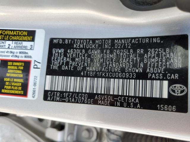 Photo 10 from auction – 2012 TOYOTA CAMRY BASE with VIN 4T1BF1FKXCU060933