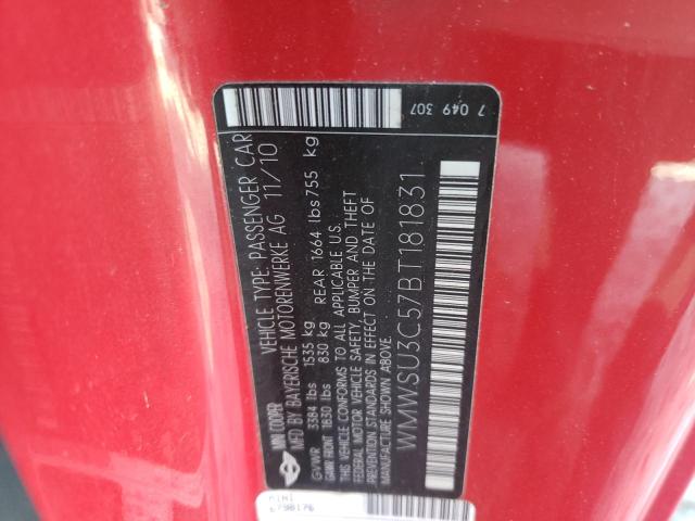 Photo 10 from auction – 2011 MINI COOPER with VIN WMWSU3C57BT181831
