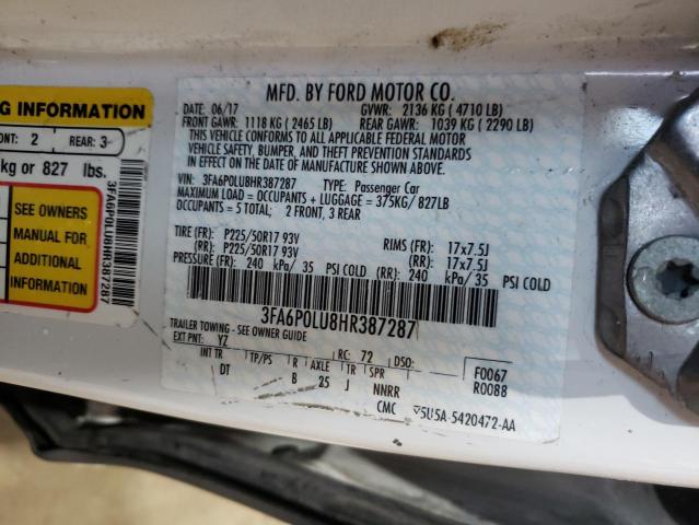 Photo 10 from auction – 2017 FORD FUSION SE with VIN 3FA6P0LU8HR387287