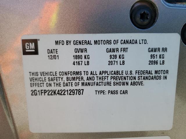 Photo 10 from auction – 2002 CHEVROLET CAMARO with VIN 2G1FP22K422129787
