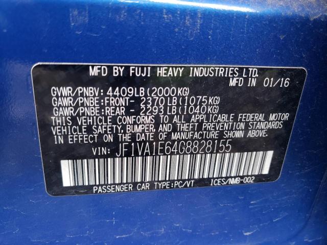 Photo 10 from auction – 2016 SUBARU WRX PREMIU with VIN JF1VA1E64G8828155