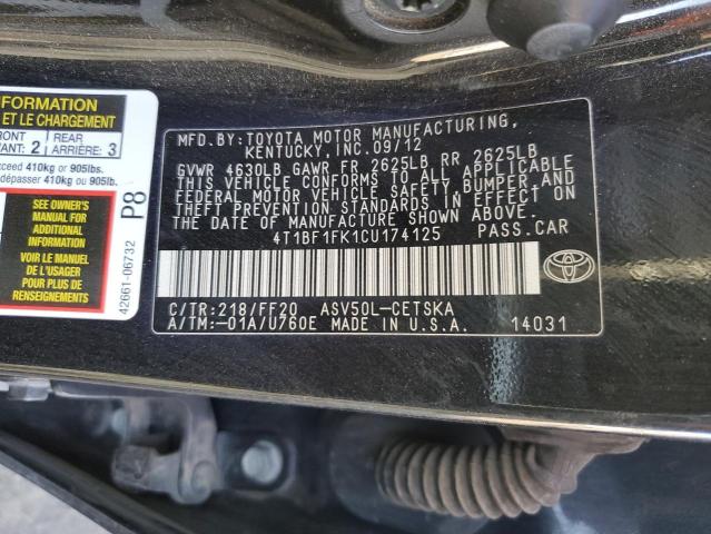Photo 10 from auction – 2012 TOYOTA CAMRY BASE with VIN 4T1BF1FK1CU174125