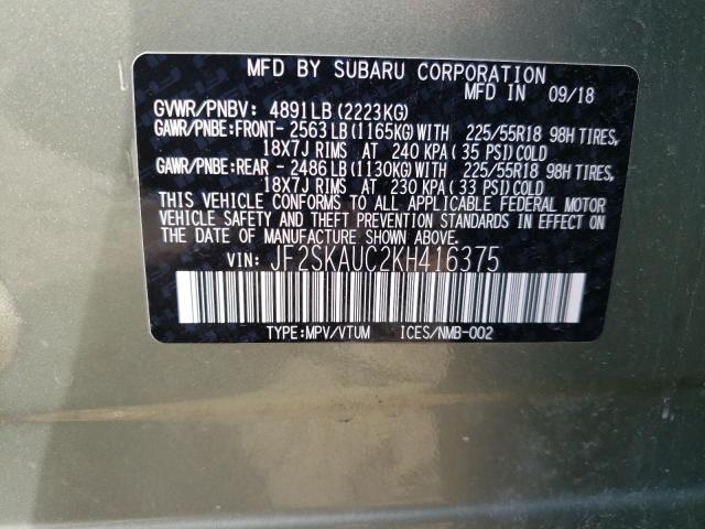 Photo 10 from auction – 2019 SUBARU FORESTER L with VIN JF2SKAUC2KH416375