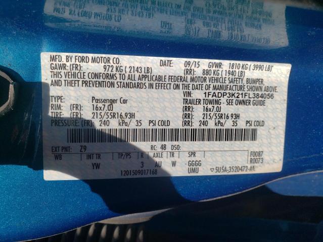Photo 10 from auction – 2015 FORD FOCUS SE with VIN 1FADP3K21FL384056