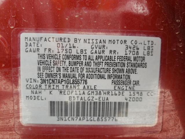 Photo 10 from auction – 2016 NISSAN VERSA S with VIN 3N1CN7AP1GL855776