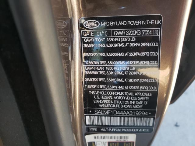 Photo 10 from auction – 2010 LAND ROVER RANGE ROVE with VIN SALMF1D44AA319294