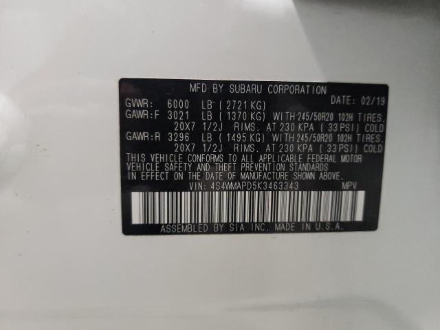 Photo 10 from auction – 2019 SUBARU ASCENT LIM with VIN 4S4WMAPD5K3463343