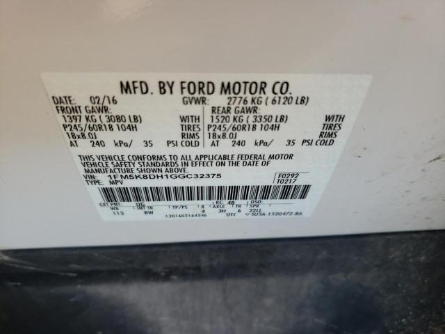 Photo 10 from auction – 2016 FORD EXPLORER X with VIN 1FM5K8DH1GGC32375