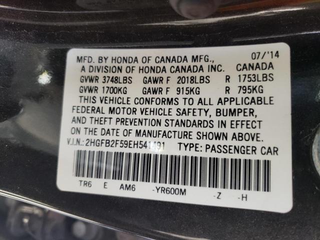 Photo 10 from auction – 2014 HONDA CIVIC LX with VIN 2HGFB2F59EH541491