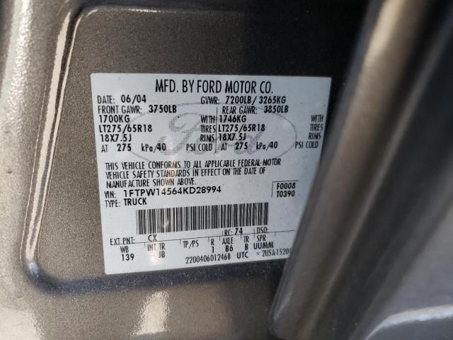 Photo 10 from auction – 2004 FORD F150 SUPER with VIN 1FTPW14564KD28994