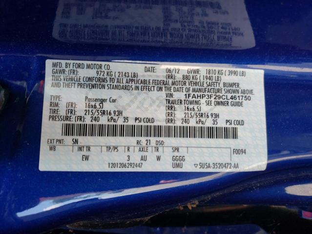 Photo 10 from auction – 2012 FORD FOCUS SE with VIN 1FAHP3F29CL461750