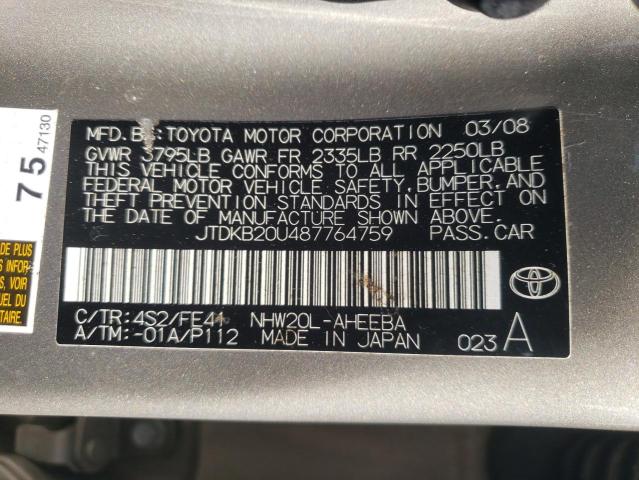 Photo 10 from auction – 2008 TOYOTA PRIUS with VIN JTDKB20U487764759