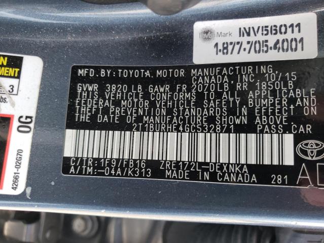 Photo 10 from auction – 2016 TOYOTA COROLLA L with VIN 2T1BURHE4GC532871